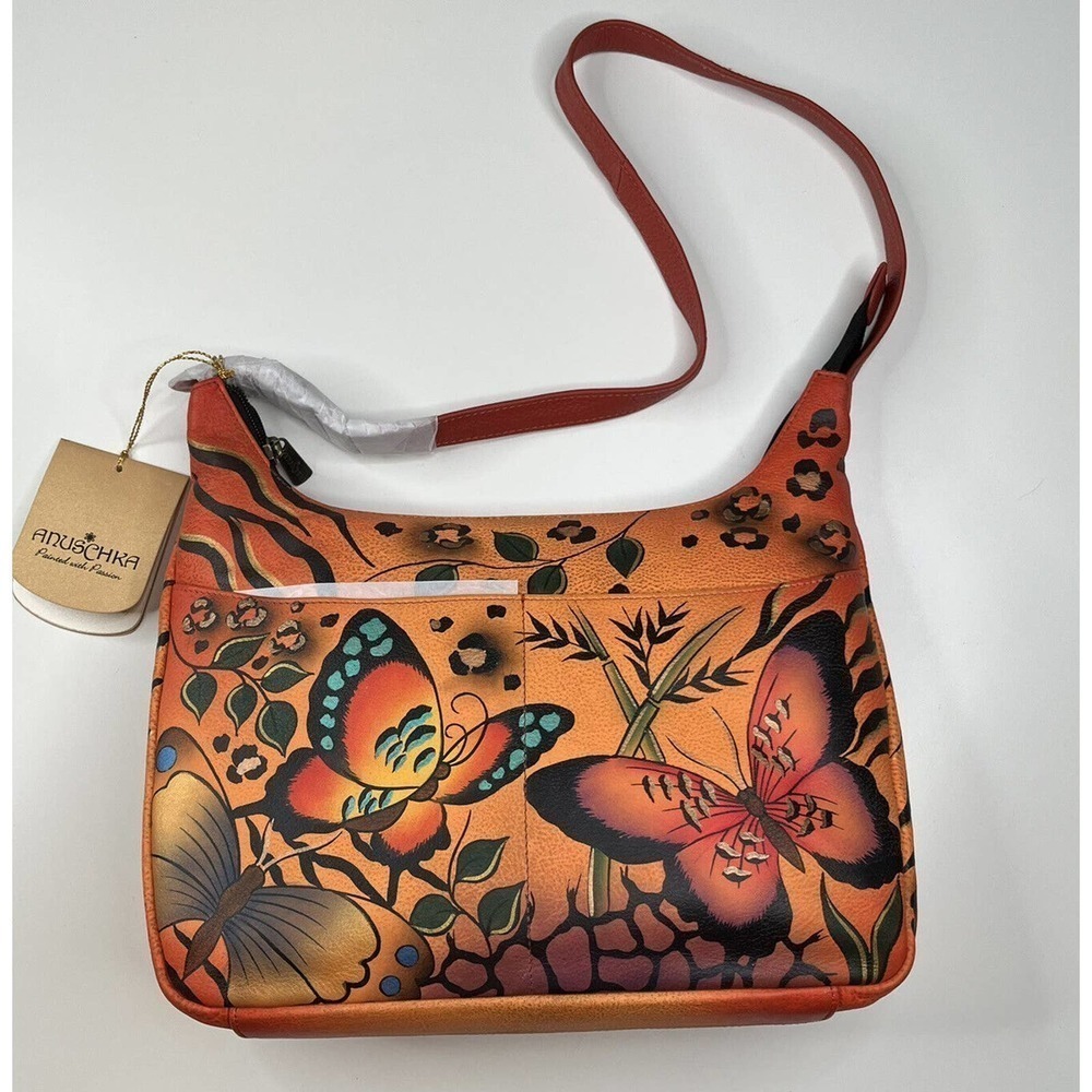NWT Anuschka Painted Leather Shoulder Purse Wallet Set Women’s Orange - Picture 1 of 10